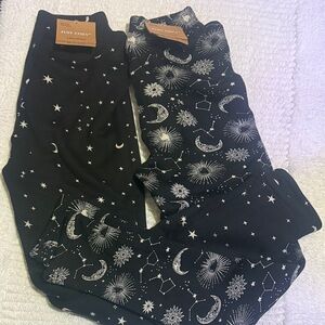 2/Pair-JUST COZY-FLEECE Lined LEGGiNGS! MOON STARS & Celestial SUN MOON-XS/S